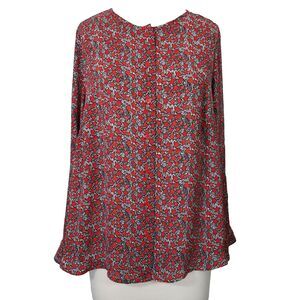 6th & LN Women Blouse Button Up Shirt Size 16 Red Star Print Chiffon Lightweight